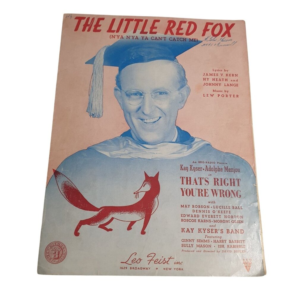 The Little Red Fox Sheet Music 1939 Kay Kyser Thats Right Youre Wrong Leo Feist
